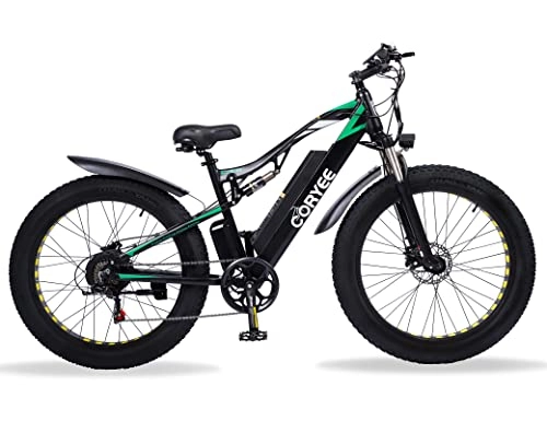 Electric Mountain Bike : CORYEE E-Bike, 48V 17Ah Lithium Battery, 26" Fat Tires Electric Bike, Shimano 7-Speed Electric Mountain Bike, E-Bike For Men