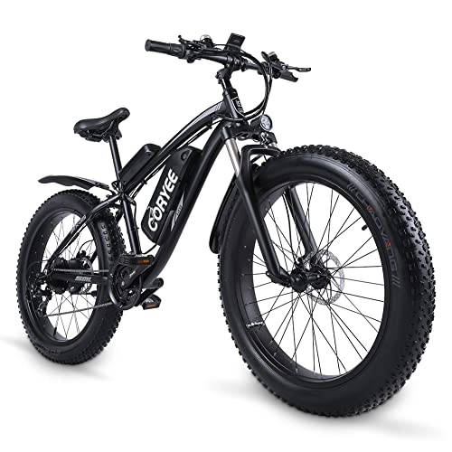 Electric Mountain Bike : CORYEE MX02S E-Bike, Electric Bicycle, 48V 17Ah Large Capacity Lithium Battery, 180kg Load-bearing, 26" Fat tires, Shimano 7-level Gearbox, Aluminum Alloy Frame, All-terrain Electric Mountain Bike