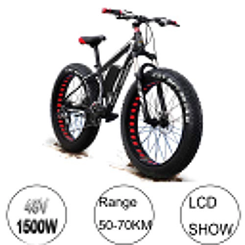 Electric Mountain Bike : CSLOKTY New 1500w 48V Electric Mountain Bicycle- 26inch Fat Tire E-Bike Beach Cruiser Mens Sports Electric Bicycle MTB Dirtbike- Full Suspension Lithium Battery E-MTB Black