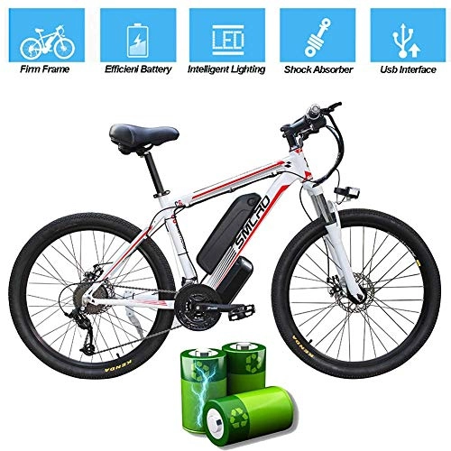 Electric Mountain Bike : CXY-JOEL Electric Bike for Adults, Electric Mountain Bike, 26 inch 360W Removable Aluminum Alloy Ebike Bicycle, 48V / 10Ah Lithium-Ion Battery for Outdoor Cycling Travel Work Out, Black Blue, 26 in, White