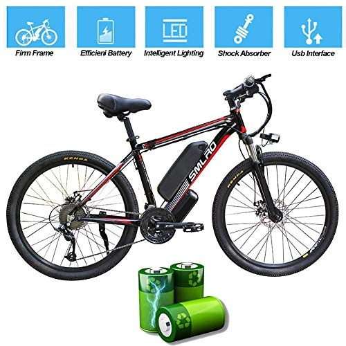 Electric Mountain Bike : CXY-JOEL Electric Bike for Adults, Electric Mountain Bike, 26 inch 360W Removable Aluminum Alloy Ebike Bicycle, 48V / 10Ah Lithium-Ion Battery for Outdoor Cycling Travel Work Out, Black Red, 26 in, Black