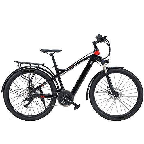 Electric Mountain Bike : CXY-JOEL Mountain Electric Bike, 27.5 inch Travel Electric Bicycle Dual Disc Brakes with Mobile Phone Size LCD Display 27 Speed Removable Battery City Electric Bike for Adults, Black Red, A 7.6Ah, Black