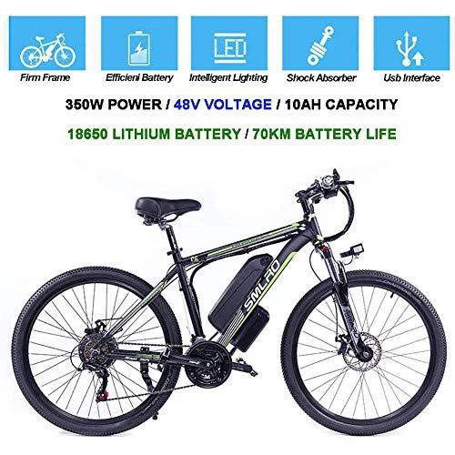 Electric Mountain Bike : CYQAQ Electric Bicycles for Adults, 350W Aluminum Alloy Ebike Bicycle Removable 48V / 10Ah Lithium-Ion Battery Mountain Bike / Commute Ebike, Black Green