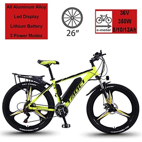 Electric Mountain Bike : CYQAQ Electric Bikes for Adult, Magnesium Alloy Ebikes Bicycles All Terrain, 26" 36V 350W 13Ah Removable Lithium-Ion Battery Mountain Ebike for Mens, Yellow, 10Ah65KM