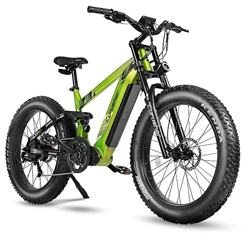 Electric Mountain Bike : Cyrusher 26" Electric Bike For Adults, Ranger Mountain bike, 250W 52V 20Ah Long Range, 6061 Aluminum frame, Dual Shock Absorber, 4" Fat Tire, (Green)