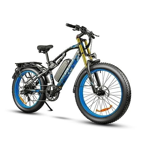 Electric Mountain Bike : Cyrusher 26" Electric Bike For Adults, XF900 Mountain Ebike with 48V 17Ah, 26" x 4" Fat Tire, Shimano 7-Speed, Motorcycle-Style Dual Shock Absorber, Blue