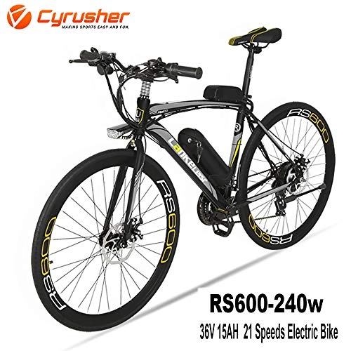Electric Mountain Bike : Cyrusher RS600 Mans 50cm x 700c Road Bike 21 Speeds Electric Bike 240W 36V 15AH Removable Lithium Battery Mountain Bike City Bike Power Assist with Dual Disc Brakes Grey