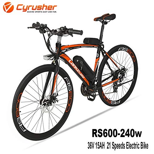 Electric Mountain Bike : Cyrusher RS600 Mans 50cm x 700c Road Bike 21 Speeds Electric Bike 240W 36V 15AH Removable Lithium Battery Mountain Bike City Bike Power Assist with Dual Disc Brakes (Red)