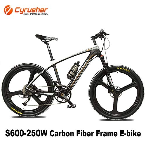 Electric Mountain Bike : Cyrusher S600 Carbon Fiber Mountain Ebike 36V 250W Electric Bicycle 27 Speeds Hydraulic Disc Brakes Mens Bike with Lithium Battery (White)