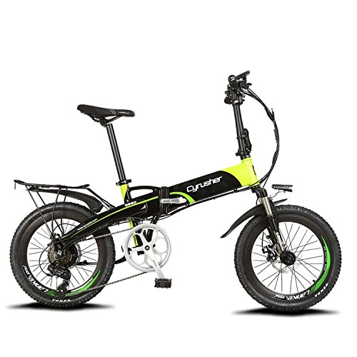 Electric Mountain Bike : Cyrusher XF500 / G660 Electric Bike 48V*10 ah 250 Watt Folding Bike 20 Inch 7 Speeds eBike (Black green)