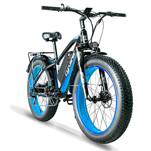 Electric Mountain Bike : Cyrusher XF650 Electric Bike 1000W Mountain Bike 26 * 4inch Fat Tire Bikes 21 Speeds Ebikes for Adults with 13Ah Battery (Blue)