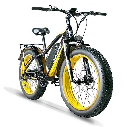 Electric Mountain Bike : Cyrusher XF650 Electric Bike 1000W Mountain Bike 26 * 4inch Fat Tire Bikes 21 Speeds Ebikes for Adults with 13Ah Battery (Yellow)