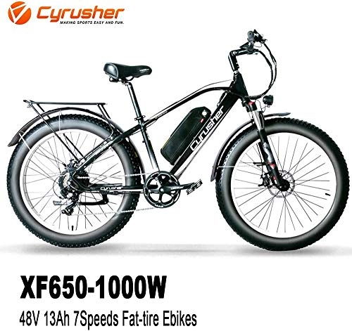 Electric Mountain Bike : Cyrusher XF650 Electric Bike 1000W Mountain Bike 26 * 4inch Fat Tire Bikes 7 Speeds Ebikes for Adults with 13Ah Battery (Green)