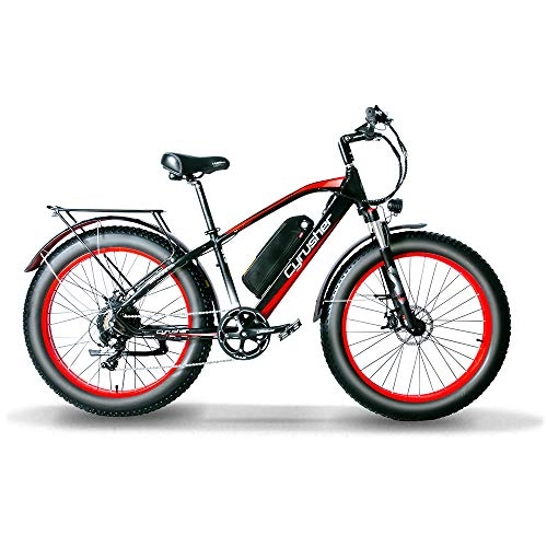 Electric Mountain Bike : Cyrusher XF650 Electric Bike 1000W Mountain Bike 26 * 4inch Fat Tire Bikes 7 Speeds Ebikes for Adults with 13Ah Battery (Red-1)
