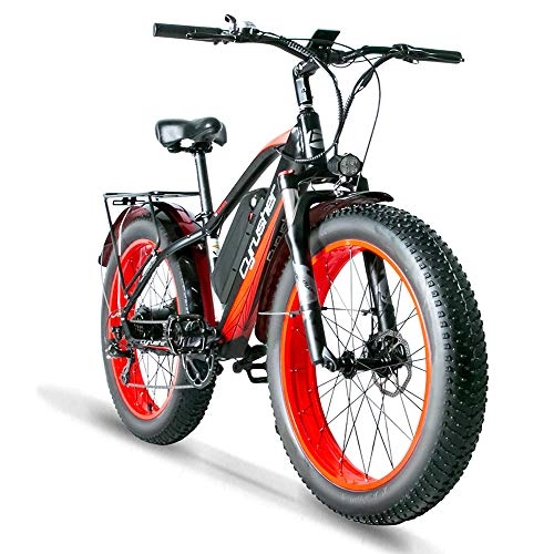 Electric Mountain Bike : Cyrusher XF650 Electric Bike Mountain Bike 26 * 4inch Fat Tire Bikes 7 Speeds Ebikes for Adults with 13Ah Battery (Red)