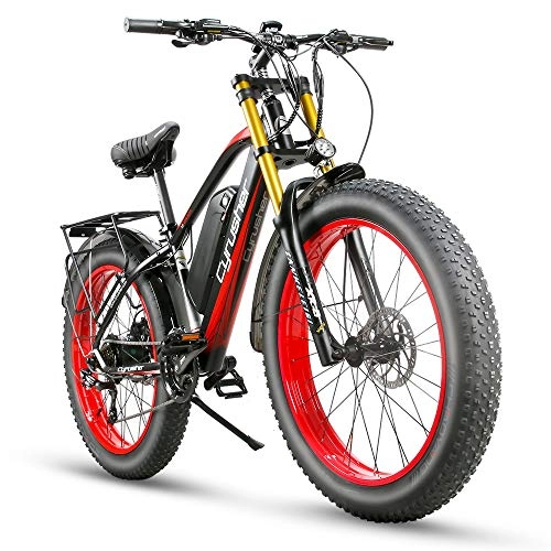 Electric Mountain Bike : Cyrusher XF650 Motorcycle Style Electric Bike 750W Bafang Motor 7 Speeds Fat Tire Electric Mountain Snow Beach Bike for Adults Hydraulic Disc Brakes with 17Ah Lithium Battery (Red)
