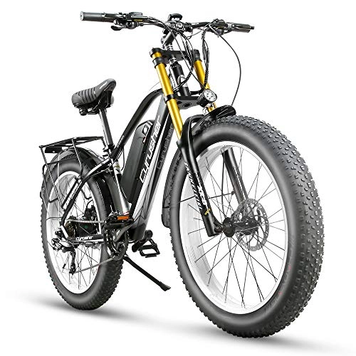 Electric Mountain Bike : Cyrusher XF650 Motorcycle Style Electric Bike 750W Bafang Motor 7 Speeds Fat Tire Electric Mountain Snow Beach Bike for Adults Hydraulic Disc Brakes with 17Ah Lithium Battery (White)