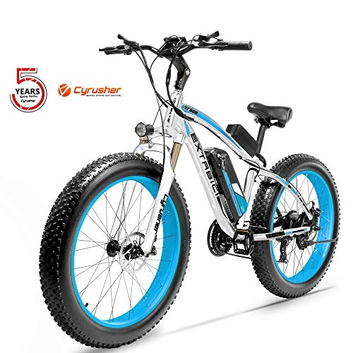 Electric Mountain Bike : Cyrusher XF660-1000W Electric Bike 26 '' 4.0 Fat Tire Mountain Ebike 48V 13ah bike with Lithium-Ion Battery(Blue)