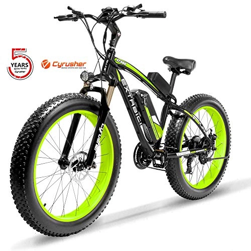 Electric Mountain Bike : Cyrusher XF660 1000W Motor 48v 13ah Battery Electric Mountain Bike 26 inch Fat Tire Snow Bike Pedals with Disc Brakes and Suspension Fork Removable Lithium Battery (Green)