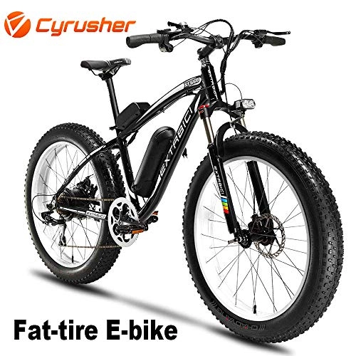 Electric Mountain Bike : Cyrusher XF660-500W Electric Bike 26 '' 4.0 Fat Tire Mountain Ebike 48V 13ah bike with Lithium-Ion Battery(Black)
