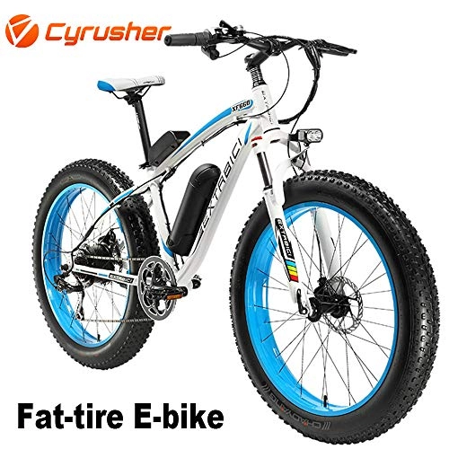Electric Mountain Bike : Cyrusher XF660-500W Mountain Bike Electric Bike 26 '' 4.0 Fat Tire Mountain Ebike 48V 13ah bike with Lithium-Ion Battery for Christmas(Blue)