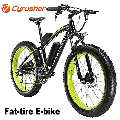 Electric Mountain Bike : Cyrusher XF660-500W Mountain Bike Electric Bike 26 '' 4.0 Fat Tire Mountain Ebike 48V 13ah bike with Lithium-Ion Battery(Green)