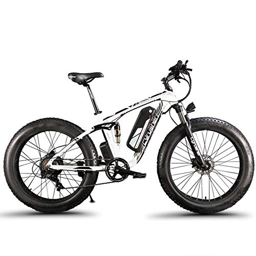 Electric Mountain Bike : Cyrusher XF800 1000W Electric Mountain Bike 26inch Fat Tire e-Bike Shimano 7 Speeds Beach Cruiser Mens Sports Mountain Bike Full Suspension, Lithium Battery Hydraulic Disc Brakes(White)
