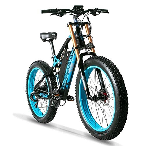 Electric Mountain Bike : Cyrusher XF900 Electric Bike 750w Fat Tire Mountain Bike for Adults Motorstyle Ebike for Mens (Blue)