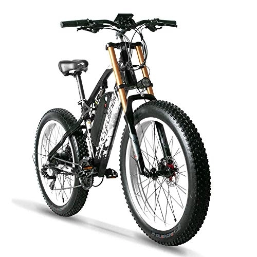 Electric Mountain Bike : Cyrusher XF900 Motorcycle Style Electric Bike 7 Speeds Fat Tire Electric Mountain Snow Beach Bike for Adults Hydraulic Disc Brakes with 17Ah Lithium Battery (White)