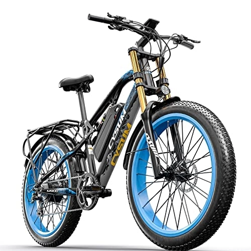 Electric Mountain Bike : Cysum 26 * 4.0" Fat Tire Electric Bike Full suspension Electric Bicycles, All Terrain ebike 48V*17Ah Li-Battery, Dual hydraulic disc brakes (BLUE)