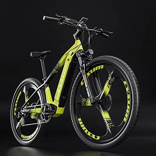 Electric Mountain Bike : cysum CM520 Electric Bike for Men, 29 Inch Adult Electric Mountain Bike, 48V 14Ah Lithium Battery, Shimano 7 Speed ​​Road Mountain ebike, Hydraulic Disc Brake System (Green-black)
