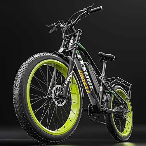Electric Mountain Bike : cysum CM900 Pro Adult Electric Bike, 26 Inch Electric Fat Tire Bike, Men's Electric Mountain Bike, Beach Snow Mountain Ebike, 48v 17ah Removable Li-Battery, Range 90km, Colour LCD (Green-Black)
