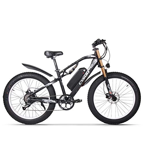 Electric Mountain Bike : cysum Electric bike M900 26inch electric mountain bicycle for man 1000W 48V snow fat Ebike (black white)