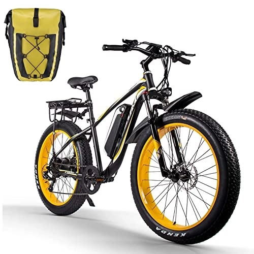 Electric Mountain Bike : CYSUM Electric Bike, M980 26 Inch E-Bike, 4.0" Fat Tire, 7 Speed ​​Electric Mountain Bike, LCD Display, 48V 17Ah Lithium Battery, Range up to 50-70 kilometers (Yellow)