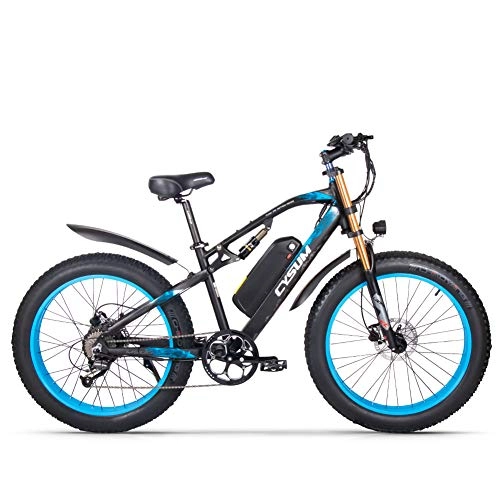 Electric Mountain Bike : cysum Electric Bikes for Men, Fat Tyre 26-Inch All Terrain, Mountain Bike for Adult with 48V 17Ah Removable Li Battery