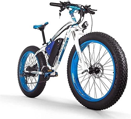 Electric Mountain Bike : cysum TOP-012 Fat Tire Electric Bike for Adult, 26" Mountain E-bike, Electric Bicycles All Terrain for Men / women, Off-road Electric Bikes with 48v 17Ah Removable Li-Battery, Maximum Range 80km (Blue)