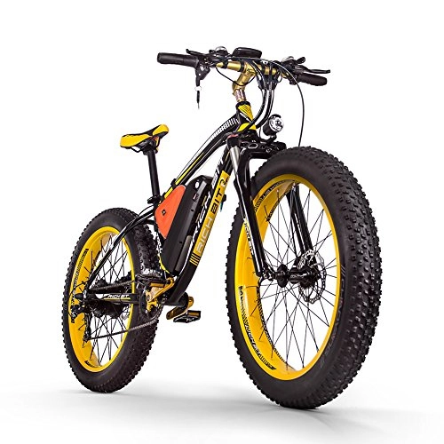 Electric Mountain Bike : cysum Top-022 Ebike All Terrain Beach Cruiser Power Assisted Fat Tire Bicycle Snow Bike Mountian Accelerator Throttle (black yellow)