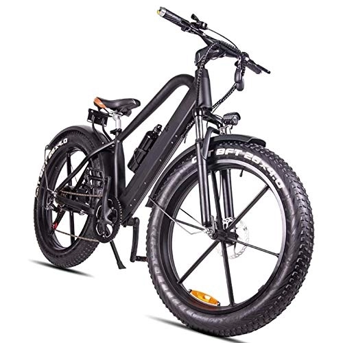 Electric Mountain Bike : D&XQX 26-Inch Electric Mountain Bike, 18650 Lithium Battery 48V 6-Speed Hydraulic Shock Absorber And Front And Rear Disc Brakes, Durability Up To 70Km, 4Inch Fat Tire Bikes