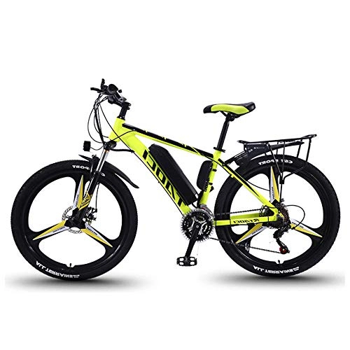 Electric Mountain Bike : DDFGG Adult electric bicycles, men's mountain bikes, magnesium alloy bicycles all-terrain bikes, 26-inch 36V 350W replaceable lithium-ion battery electric bicycles, yellow, B, 8AH