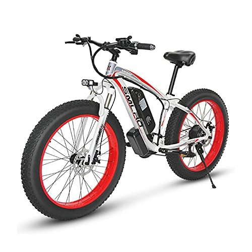 Electric Mountain Bike : DDFGG Electric Bikes For Adult, 4.0 Fat Tire Bike / 350W 48V Super Power Electric Bikes With Removable Lithium Battery And Battery Charger And Three Working Modes With Rear Seat(Color:white red)