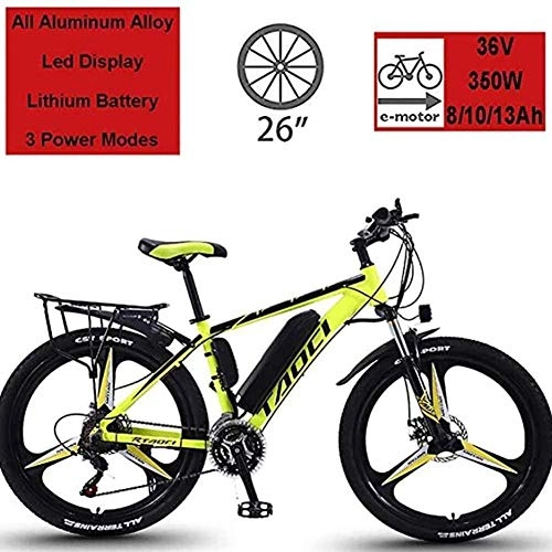 Electric Mountain Bike : Dirty hamper Mountain Bike 26-Inch Magnesium Alloy LEC Liquid Crystal Display Electric Bicycle Removable Lithium-Ion Battery Off-Road Adult Variable Speed Car (Color : Yellow, Size : 13AH)