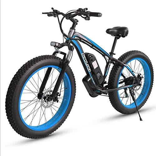 Electric Mountain Bike : Dirty hamper Mountain Bike Large Tire Foldable Electric Bicycle 500W 48V 15AH Aluminum Alloy Lithium Battery Beach Snowmobile LCD Monitor Moped (Color : Black Blue)