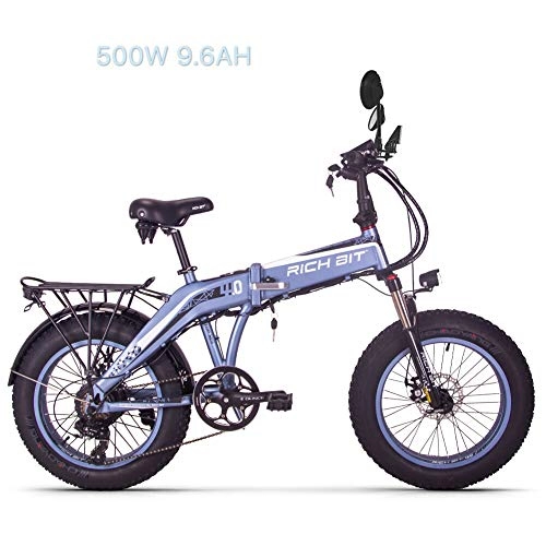 Electric Mountain Bike : eBike_RICHBIT 016 Electric Bike, 48V 500W 9.6AH Fat Tire Bike, Folding Ebike for Cycling, with Rear Rack / Reflectors (Gray)