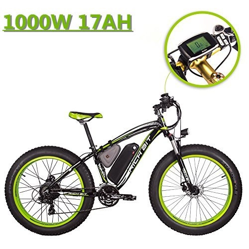 Electric Mountain Bike : eBike_RICHBIT 022 Electric Fat Tire Bike 1000W 48V 17AH Cruiser Electric Bicycle(Black-green)