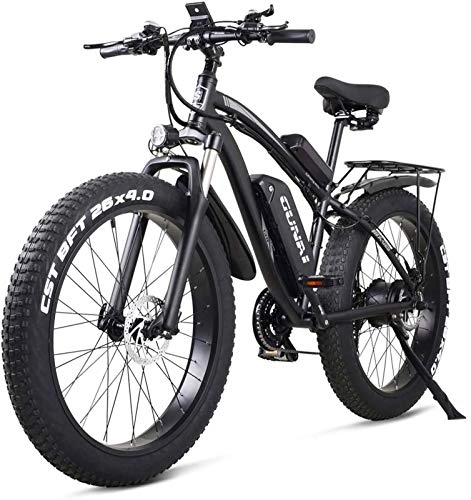 Electric Mountain Bike : Ebikes, Adult Electric Off-Road Bikes Fat Bike 26 4.0 Tire E-Bike 1000w 48V Electric Mountain Bike with Rear Seat and Removable Lithium Battery (Color : Black, Size : 1000W17Ah)