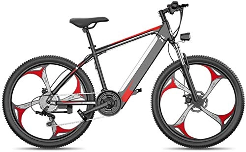 Electric Mountain Bike : Ebikes, Electric Mountain Bike, 26-Inch Fat Tire Hybrid Bicycle Mountain E-Bike Full Suspension, 27 Speed Power System Mechanical Disc Brakes Lock Front Fork Shock Absorption (Color : Red)