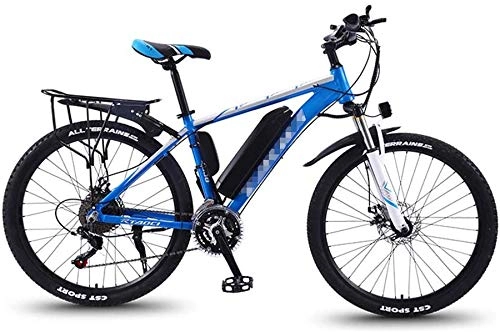 Electric Mountain Bike : Ebikes, Electric Mountain Bikes for Adults, 26'' Fat Tire E-Bike 27 MTB Ebikes for Men Women, All Terrain Commute Sports Mountain Bike Full Suspension 350W Rear Wheel Motor (Color : Blue)
