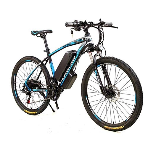 Electric Mountain Bike : Edman Electric mountain bike, front and rear double disc brakes, front fork shock absorption, 26-inch high-carbon steel frame, adult men and women assisted riding-Black blue