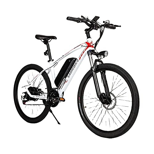 Electric Mountain Bike : Electric Bicycle 26-Inch Mountain Bike, Detachable And Rechargeable 48V 8Ah Lithium Ion Battery 21-Speed Gear, Urban Mountain Hybrid 500W Engine-White