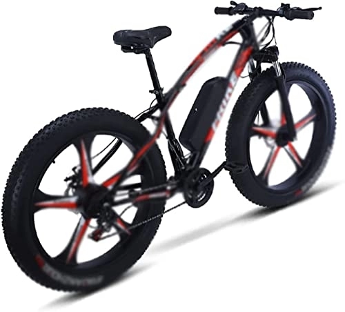 Electric Mountain Bike : Electric bicycle 4.0 fat tire electric bicycle mountain lithium-assisted snowmobile integrated wheel variable speed ATV (Color : Blackred, Size : Medium)